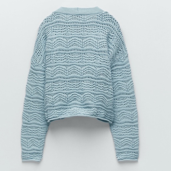 ZARA 2 Pieces Knit Jacket And Matching Cropped Top Blue M - Picture 8 of 10